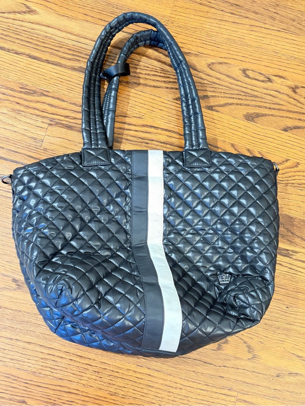 Oliver Thomas Black Quilted Tote with Center White Stripe